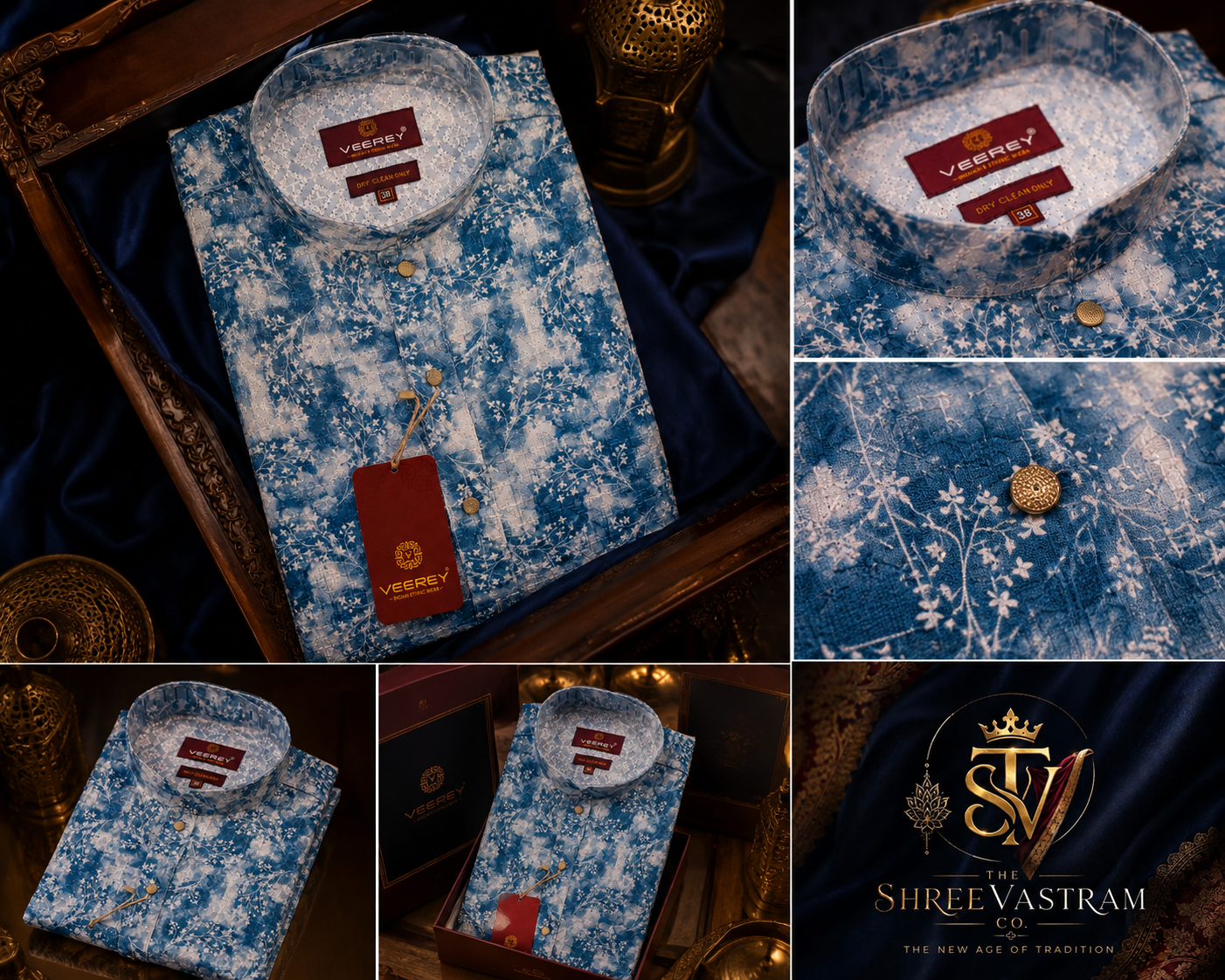 ShreeVastram Earthy Floral Blue Brocade Kurta Set